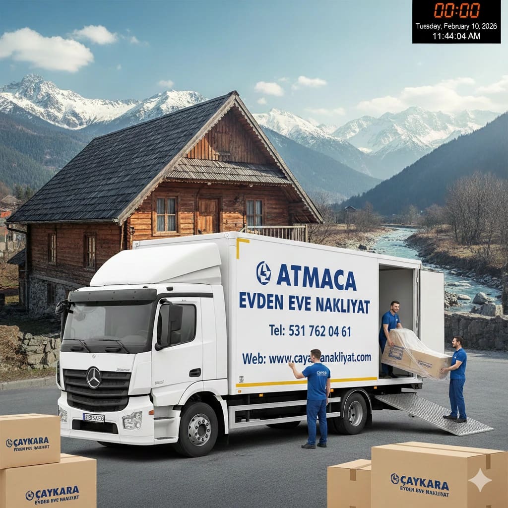 Çaykara evden eve nakliyat ekibi ve nakliye kamyonu eşya yükleme anı
