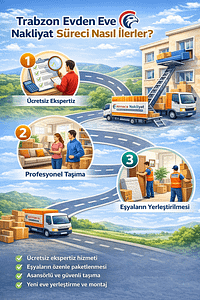 Atmaca Nakliyat ekibinin Trabzon’da evden eve nakliyat sürecinde eşyaları ambalajlayıp asansörlü sistemle taşımasını gösteren illüstrasyon